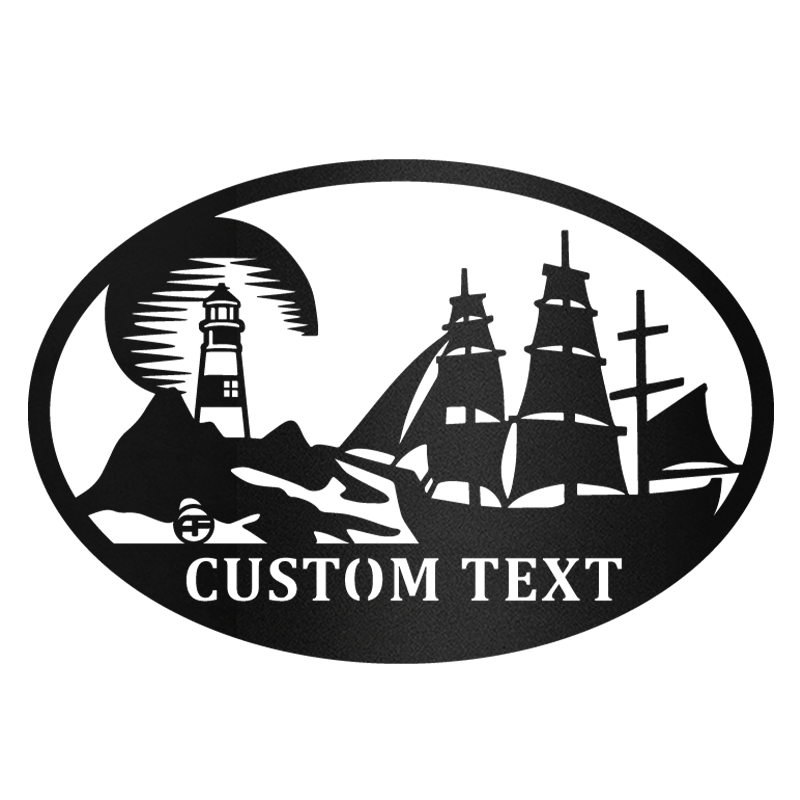 Sea Scene Crescent Moon Nautical Metal Art Sign