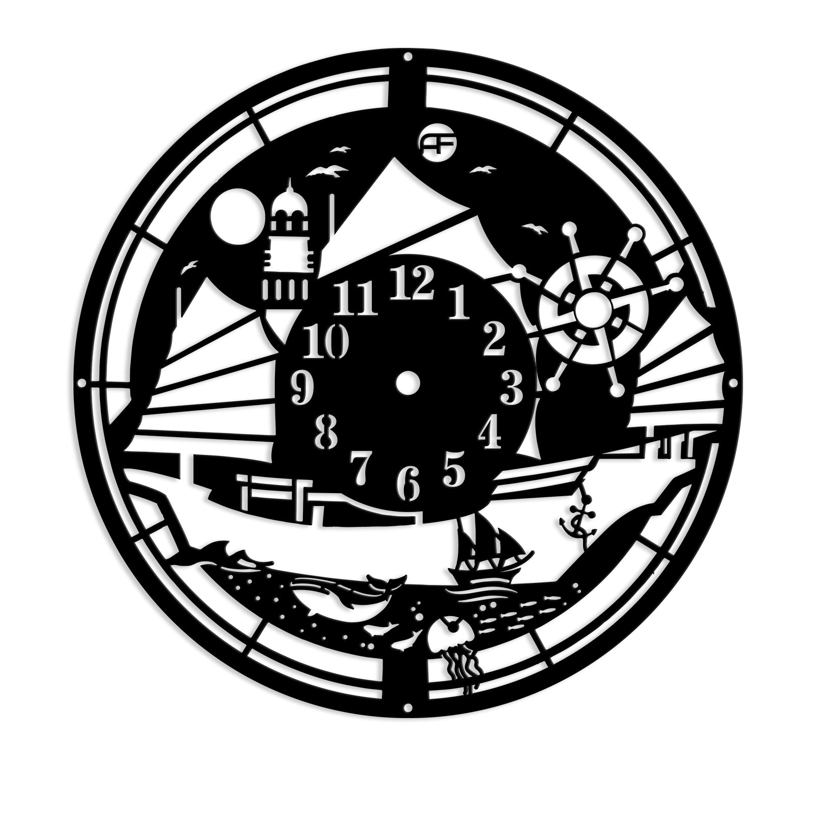 Nautical Theme Whale Jelly Fish Boat Wheel Lighthouse Metal Wall Art