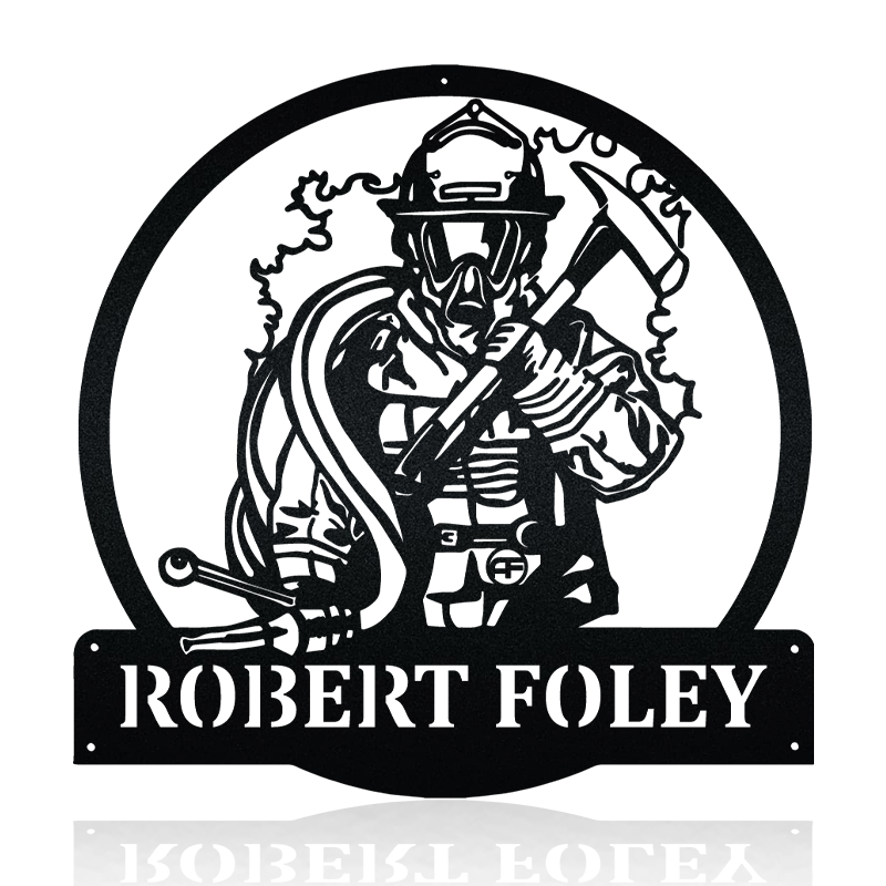 Firefighter With The Pulaski And Water Pipes Metal Art Sign