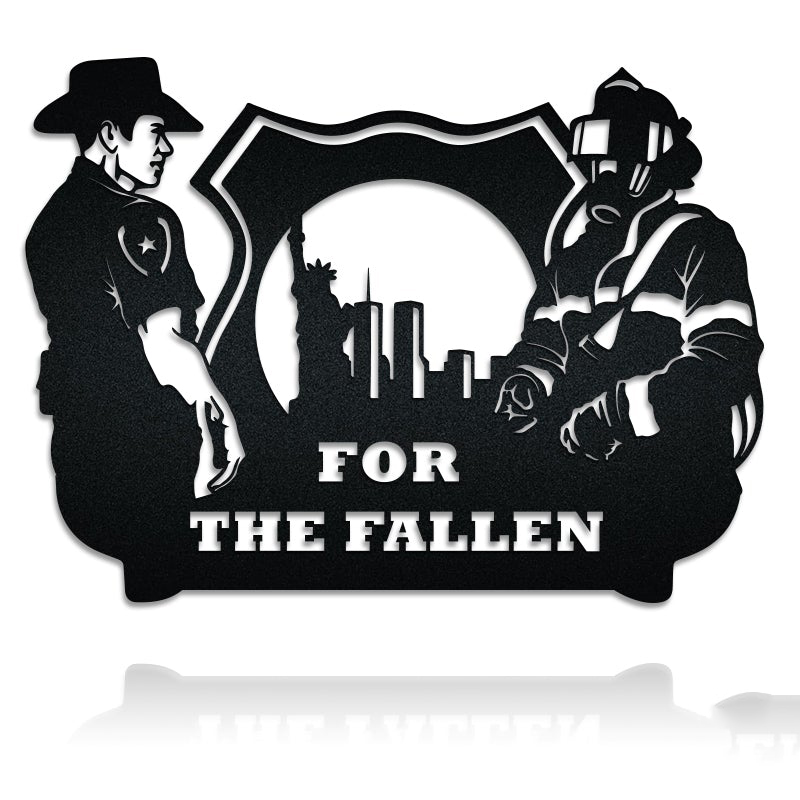 Firefighter Police Officer In Action Metal Art Sign