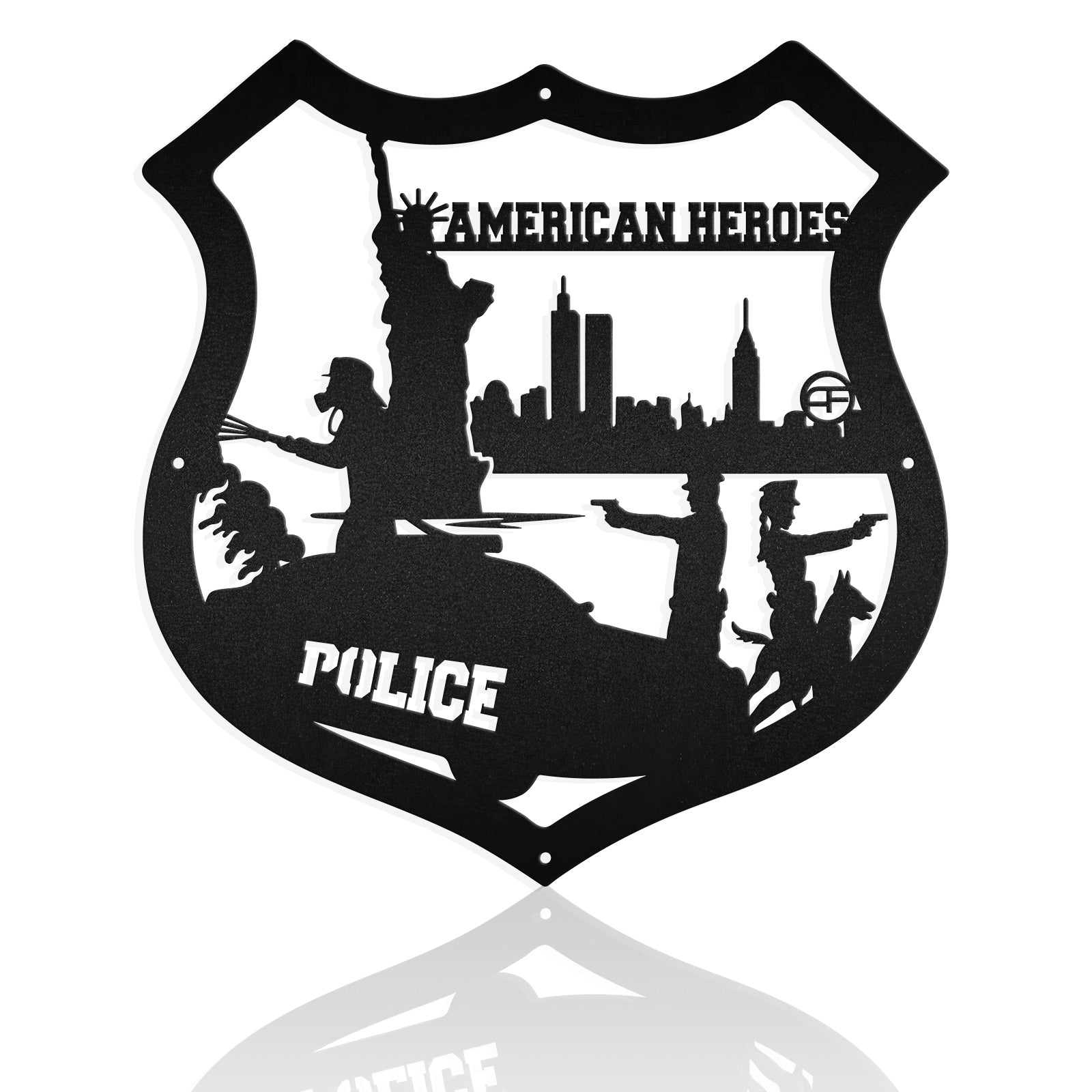 Police Officer Firefighter Police Car Firetruck Metal Art Sign