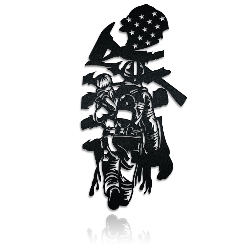 Firefighter Dad Carries Son Us Flag 911 Memorial Metal Art Sign