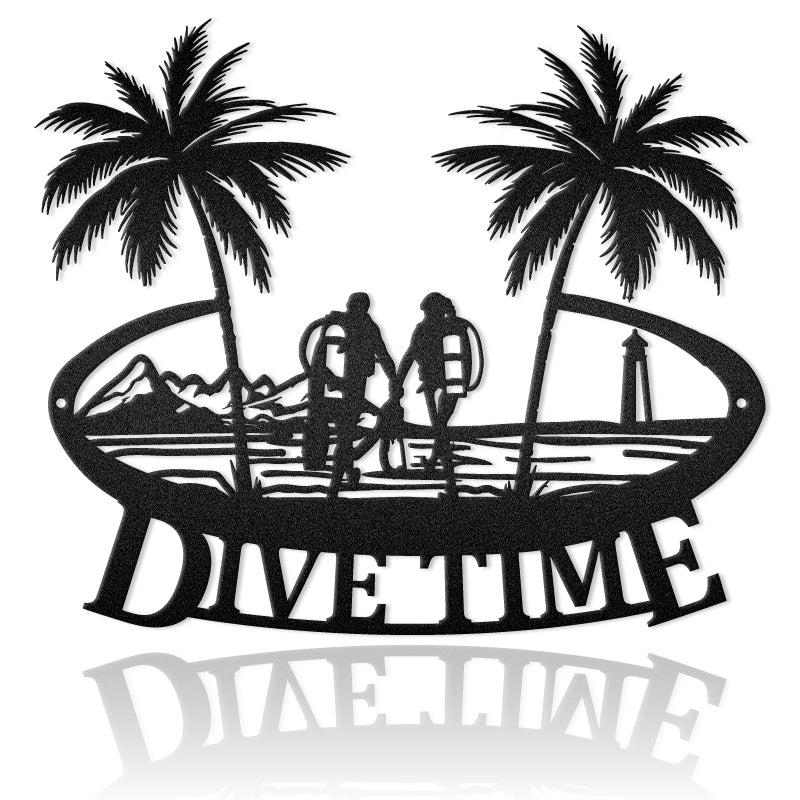 Dive Time Couple Diver Nautical Metal Art Sign