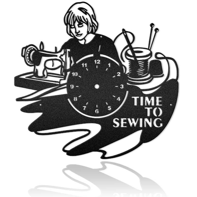 Time To Sew Girl Knitting Metal Wall Art