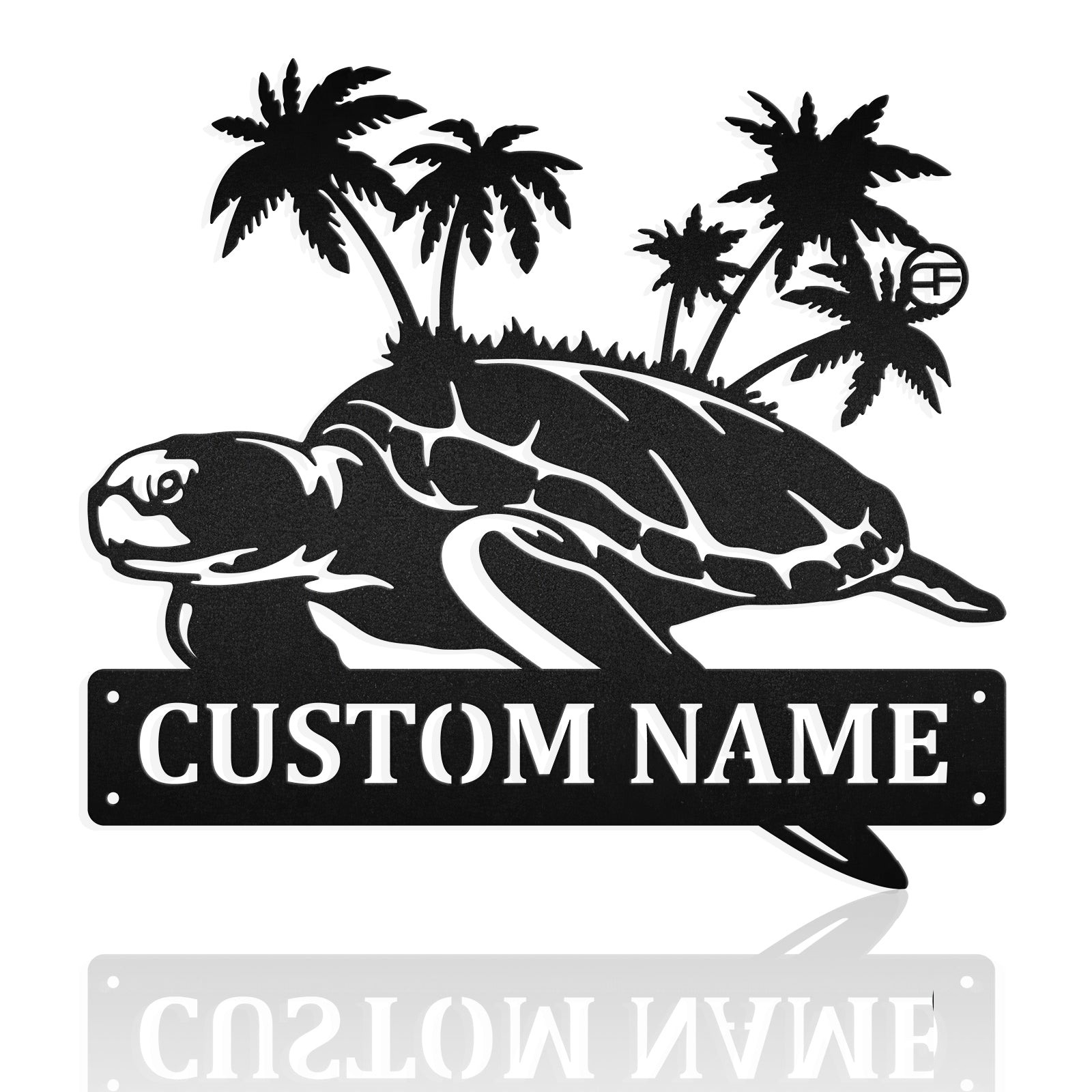 Turtle Art Palm Tree Beach Scene Nautical Theme Metal Art Sign
