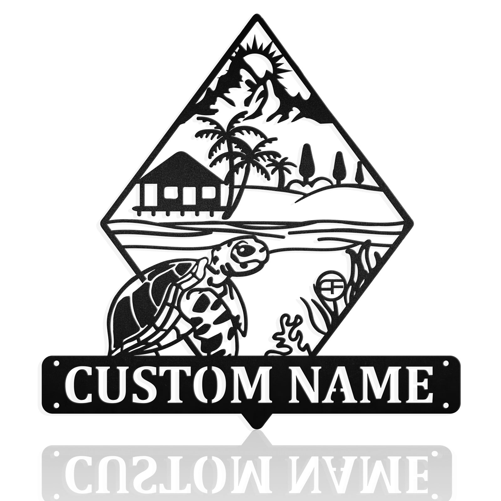 Swimming Turtle Beach Scene Aquatic Animal Ocean Seaweed Metal Art Sign