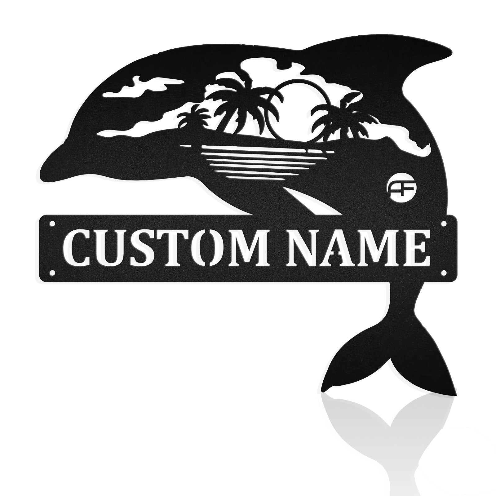 Dolphin Beach Scene Sunset Palm Tree Metal Art Sign