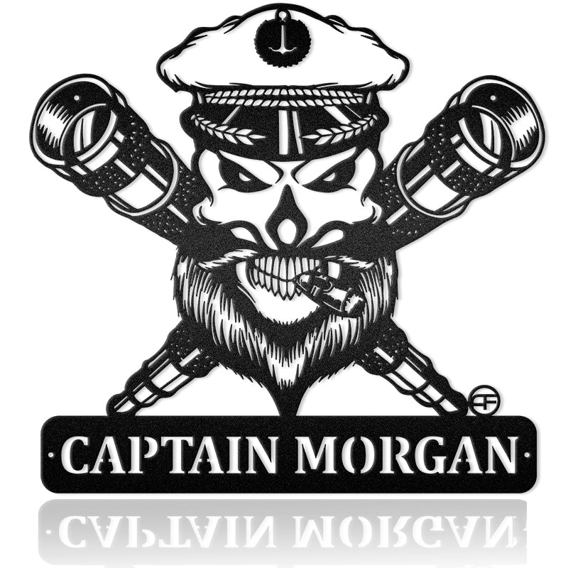Skull Captain Binoculars Nautical Vibe Metal Art Sign