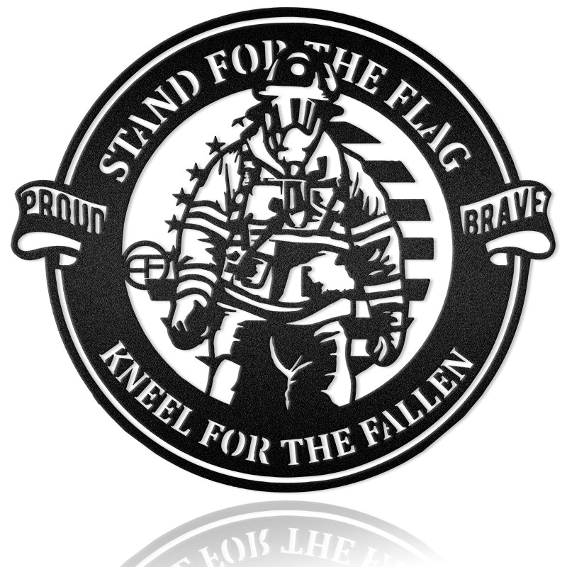 Stand For The Flag, Kneel For The Fallen Firefighter Metal Wall Art