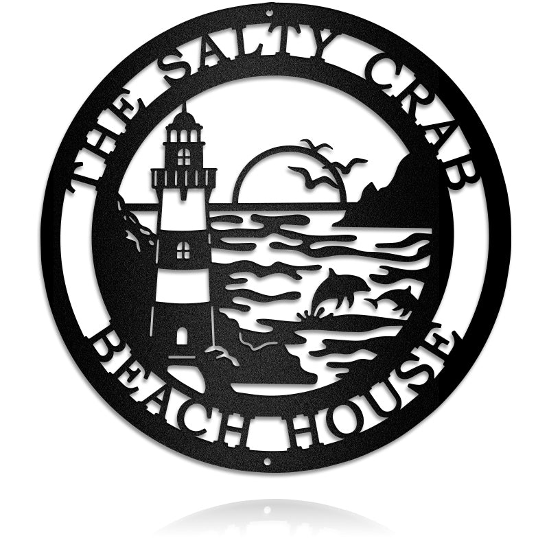 Beach House View Lighthouse Dolphin Decor Custom Metal Wall Art
