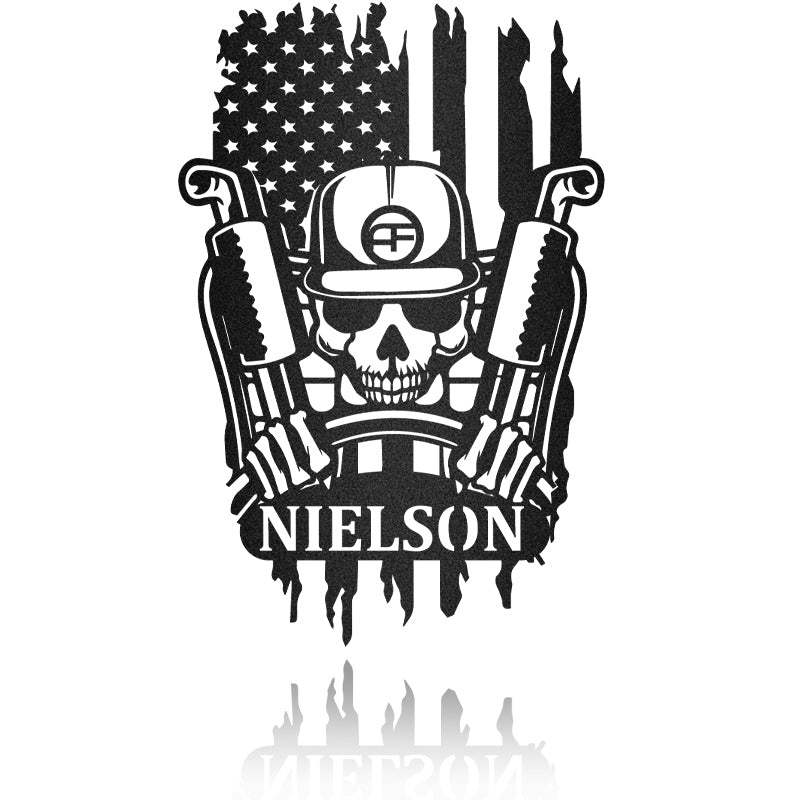 Skeleton Trucker Us Flag Big Rig Metal Wall Art