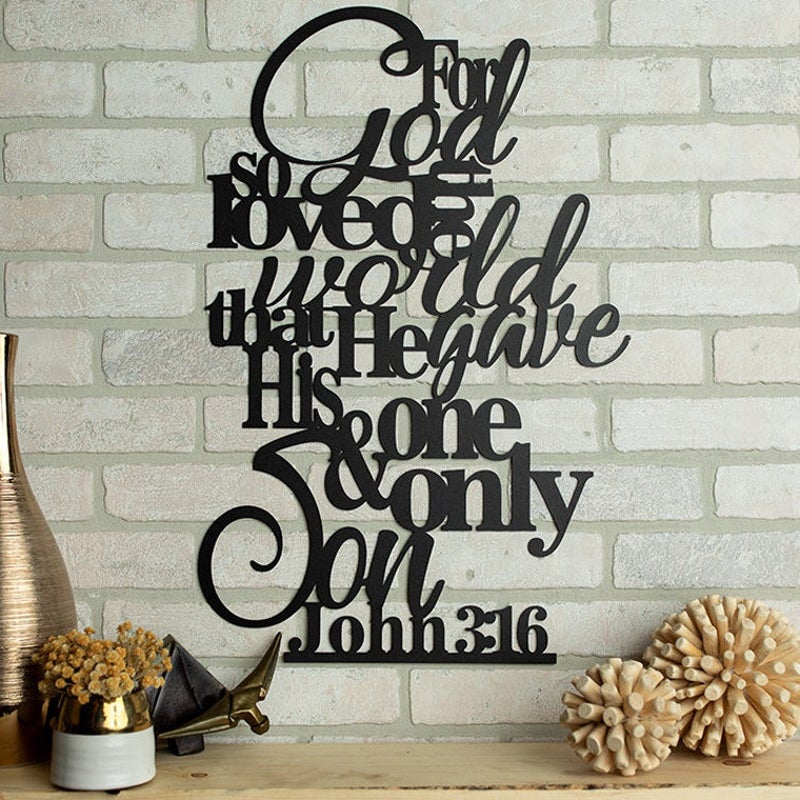 John 3:16 For God So Loved The World Wall Decor Sign Scripture Metal Wall Art