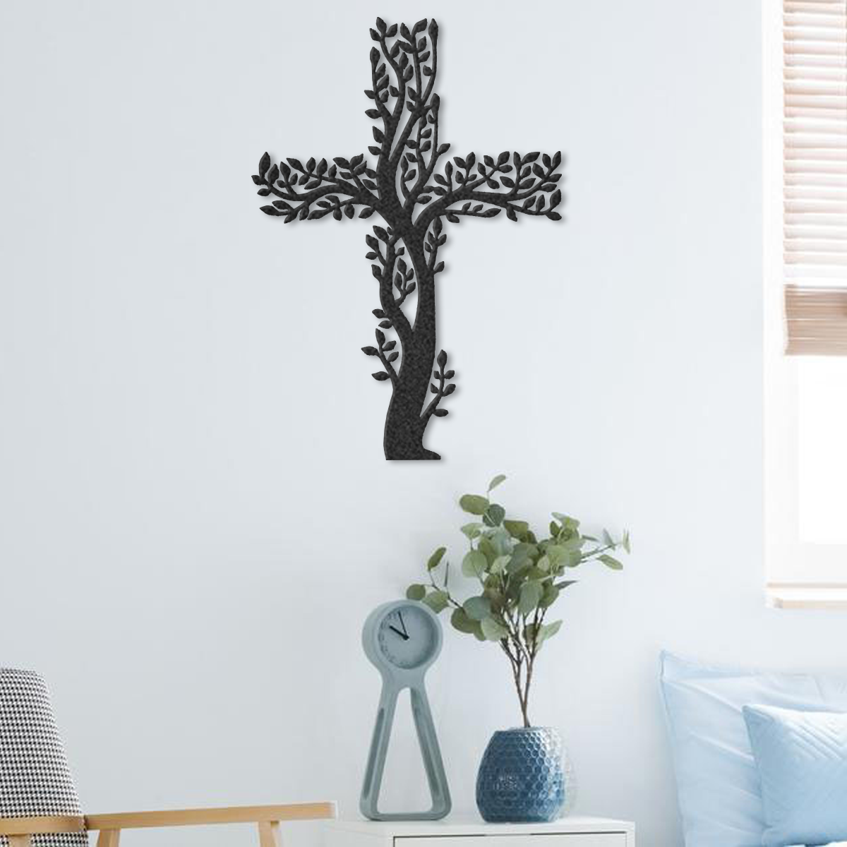 Olive Tree Cross Christmas Tree Catholic Home Decor Metal Wall Art