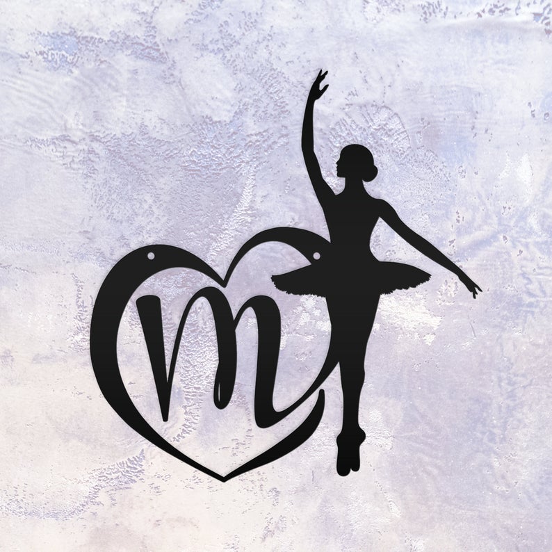 Personalized Ballerina With Heart Monogram 1 Metal Wall Art