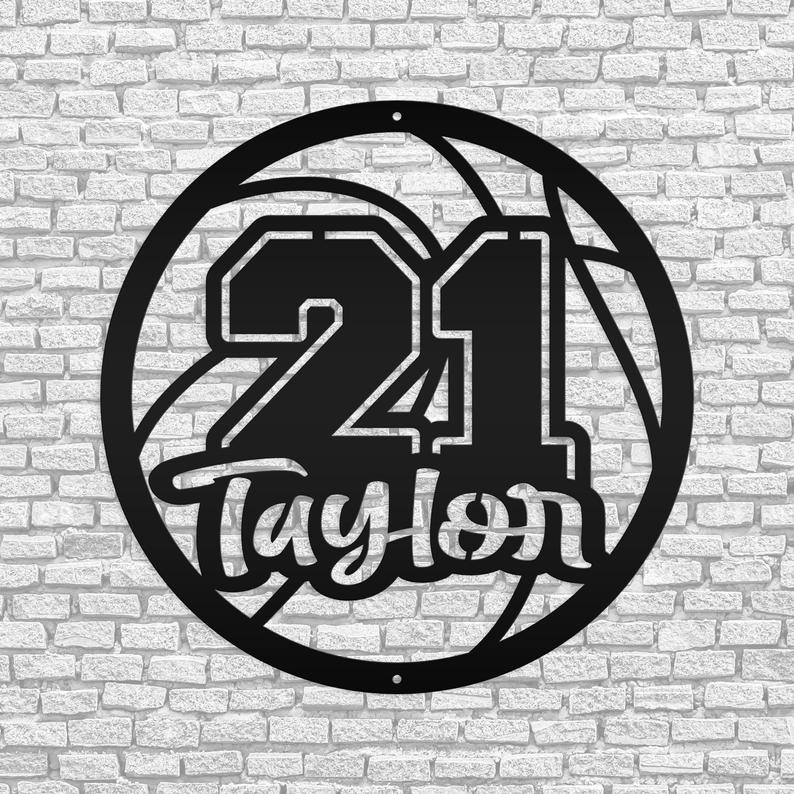 Personalized Basketball Name And Number Metal Wall Art