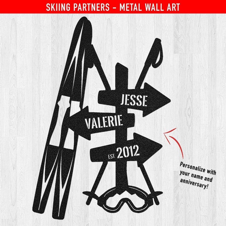 Personalized Direction Live Love Ski Couple Metal Wall Art