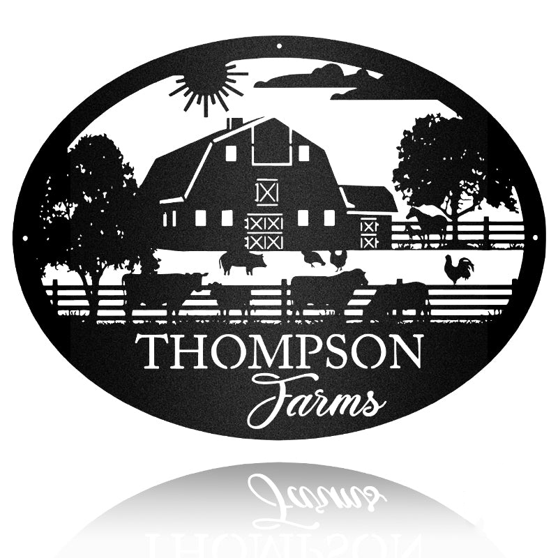 Personalized Farm Name And Farm Animals Oval Metal Sign