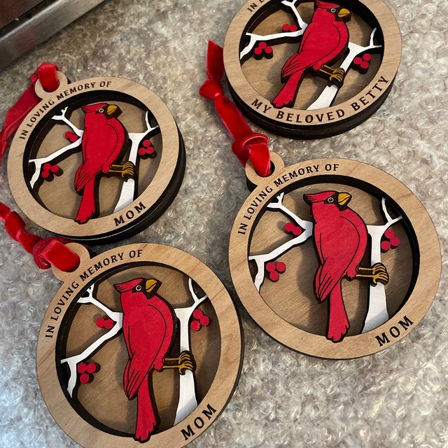 Personalized Laser Cut Wooden Layered Cardinal Memorial Ornament Metal Wall Art