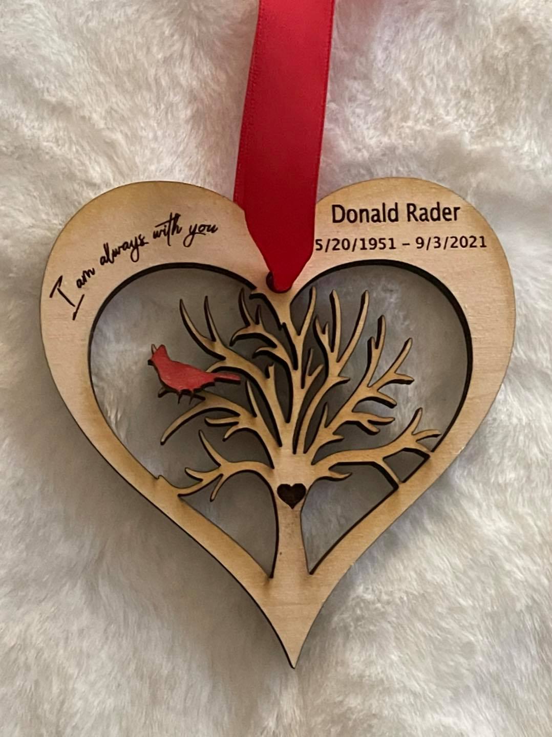 Personalized Laser Cut Wooden Layered Cardinal Memorial Ornament Metal Wall Art