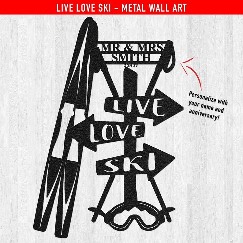 Personalized Live Love Ski Couple Metal Wall Art