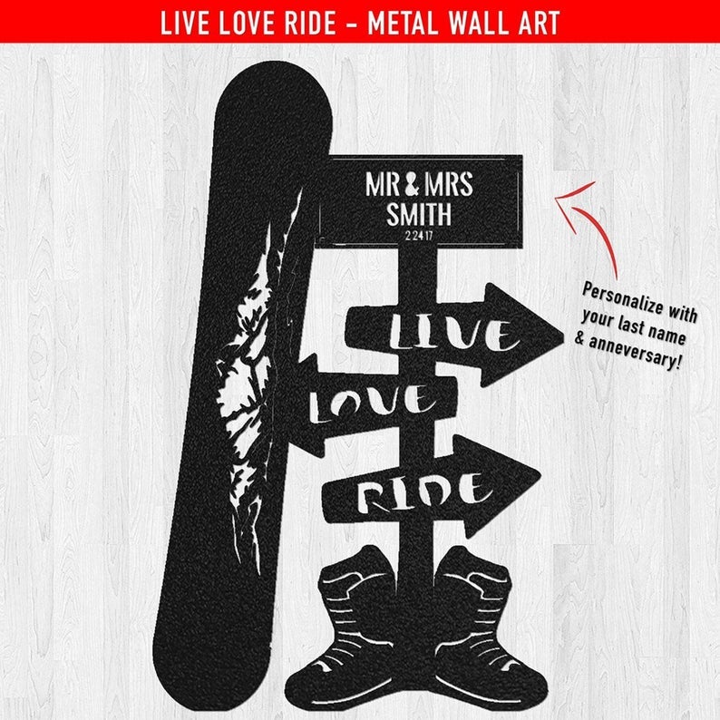Personalized Skate Bo Ard Live Love Ski Couple Metal Wall Art