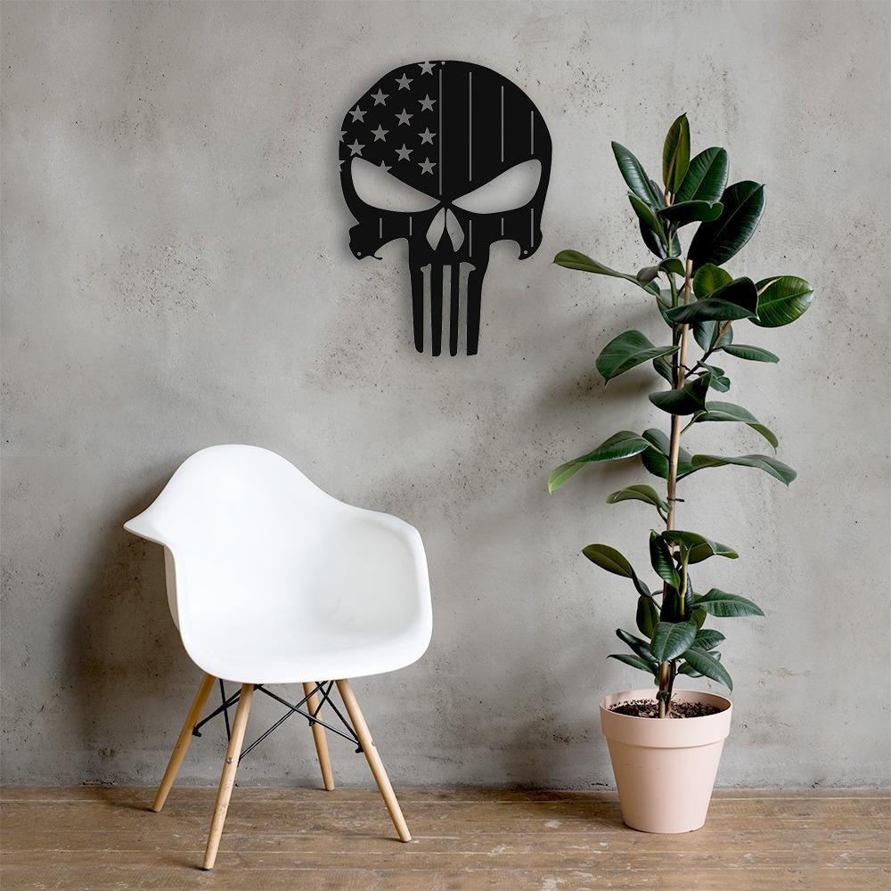 Punisher Skull American Flag Skeleton Skull Metal Wall Art