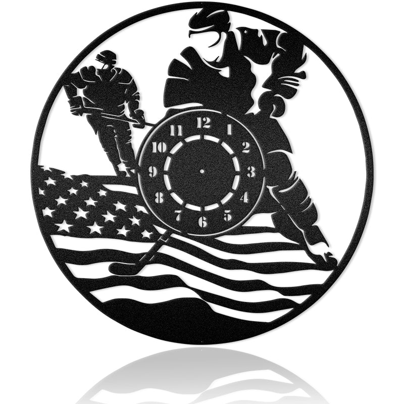 Hockey Player And American Flag Metal Wall Art