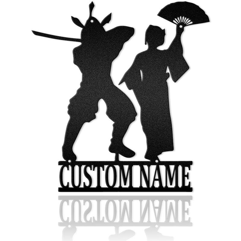 Geisha Bride And Samurai Groom Metal Wall Art