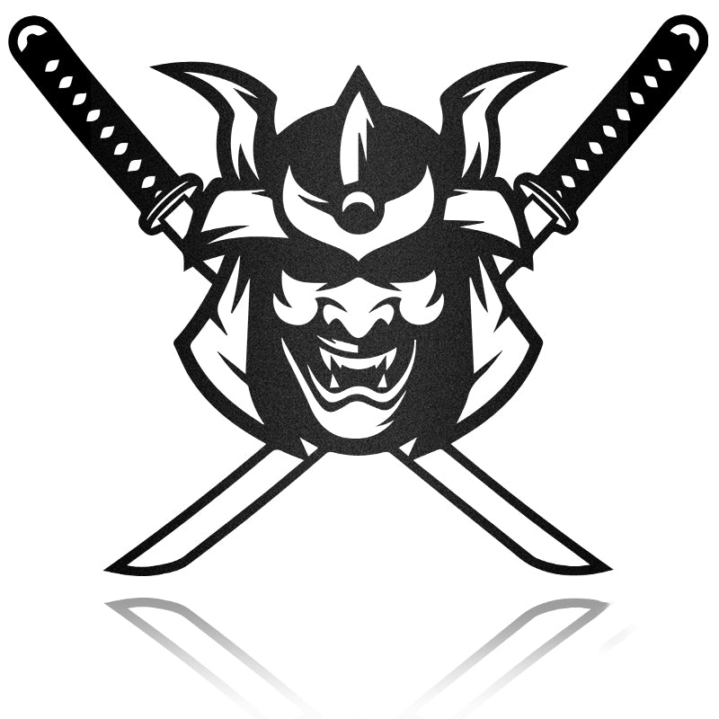 Samurai Warrior Mask And Sword Katana Metal Wall Art