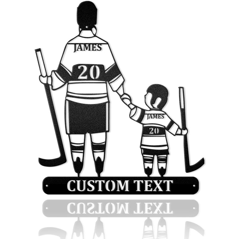Father And Son Playing Hockey Metal Wall Art