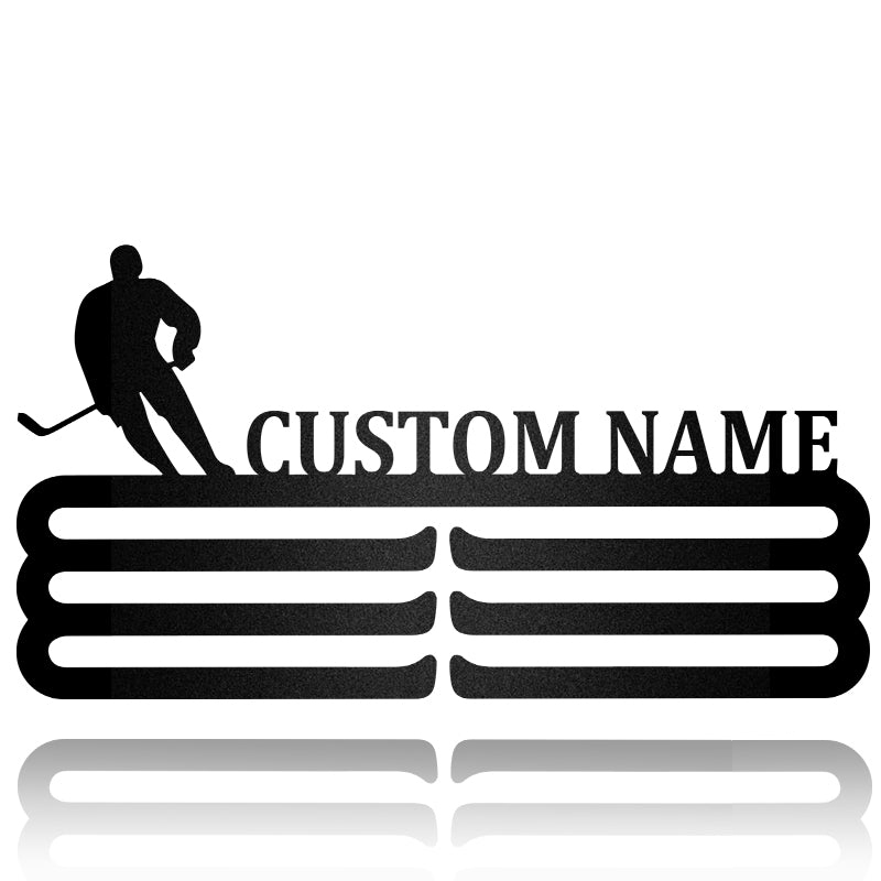 Custom Name Medal Holder, Hockey Lover Decor Metal Wall Art