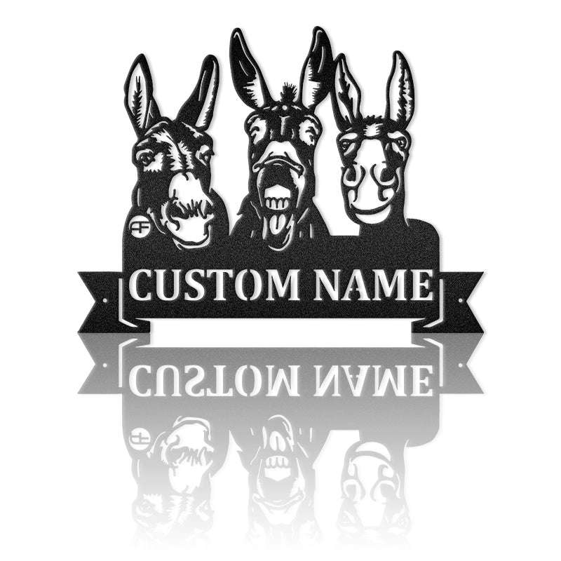 Happy Donkey Custom Name Sign Farmhouse Decor Metal Wall Art