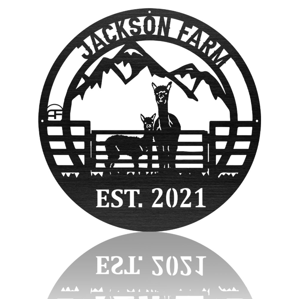 Alpaca Farm Sign Metal Wall Art
