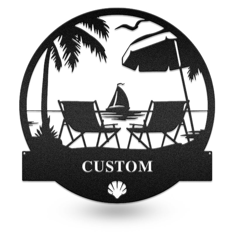 Resort Beach View Boat Beach Metal Wall Art