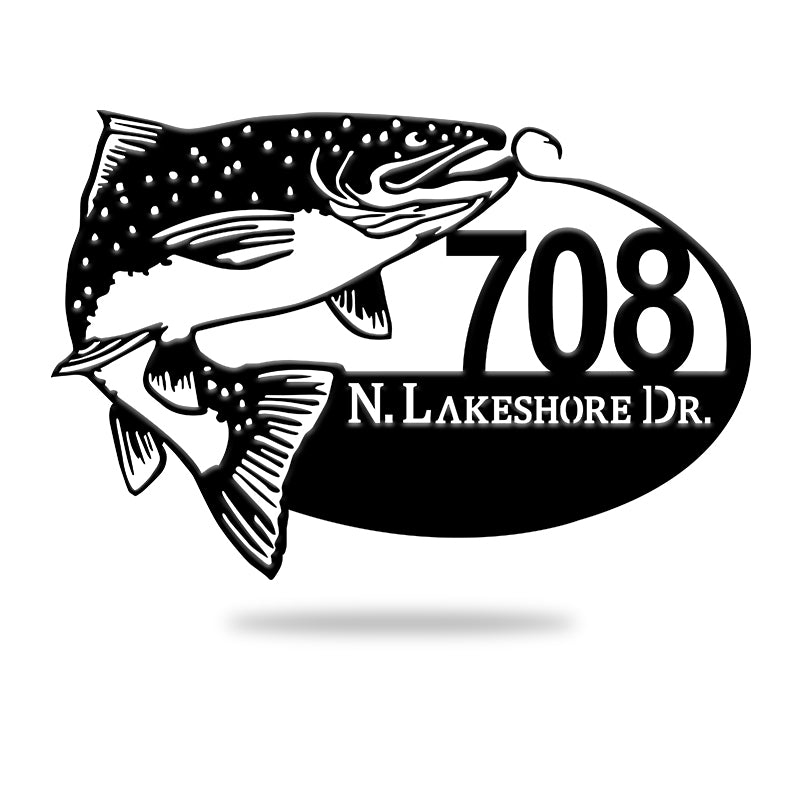 Salmon Address Sign Trout Name Sign Metal Wall Art Decor