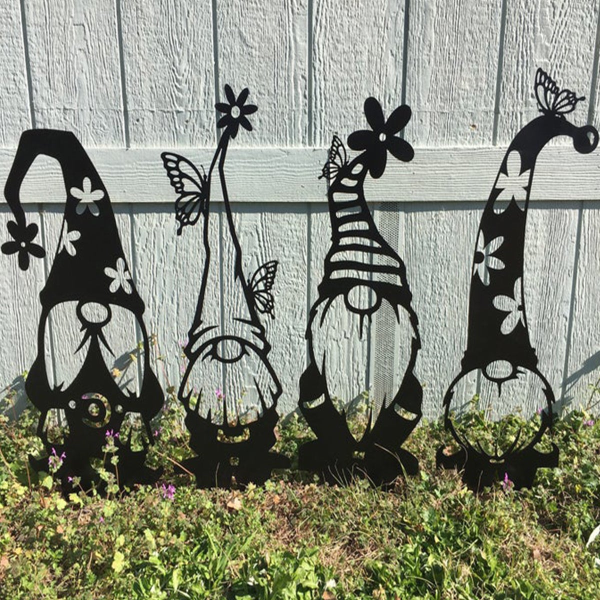Set 4 Pcs Spring Yard Gnomes Metal Wall Art