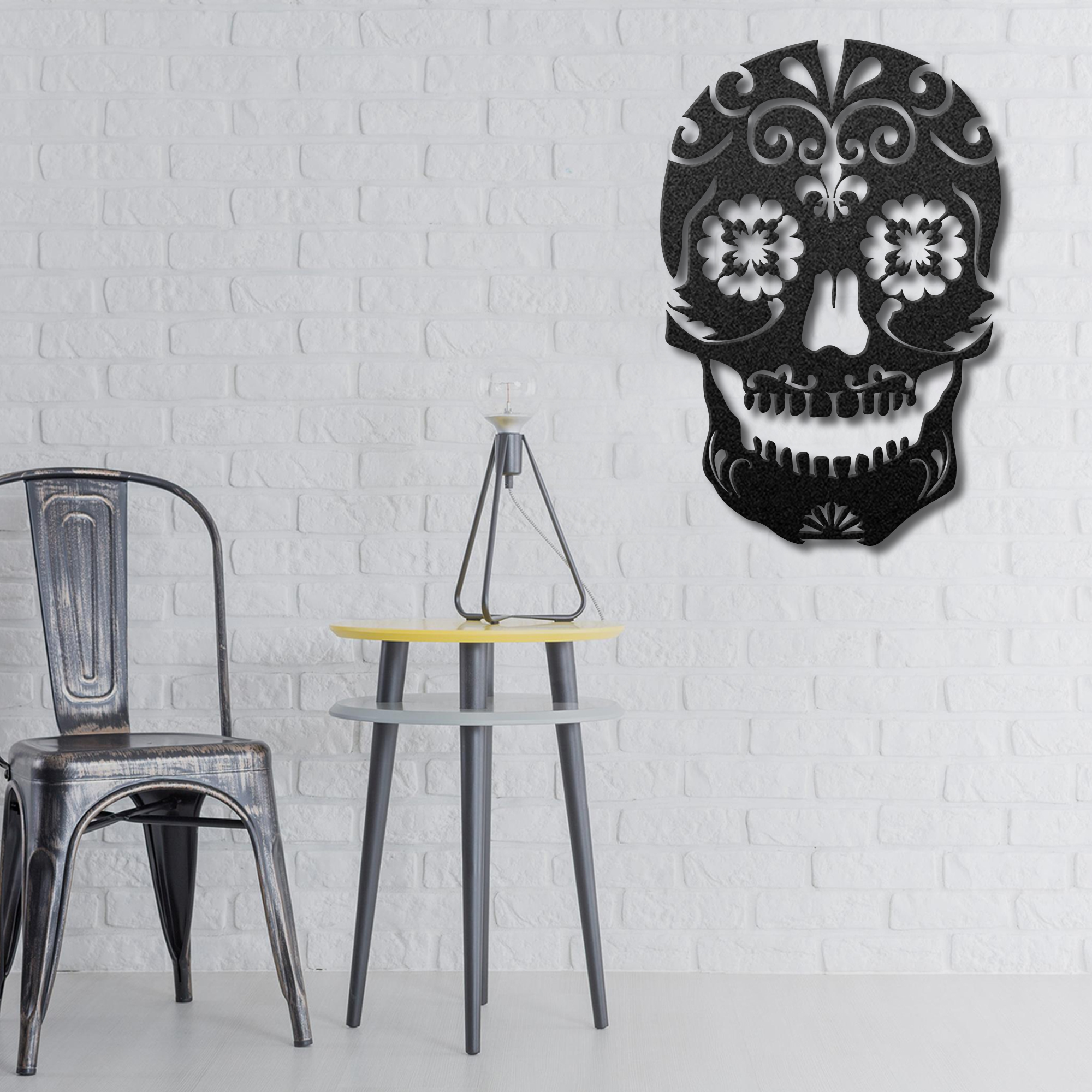 Patterned Skull Head Skeleton Skull Metal Wall Art