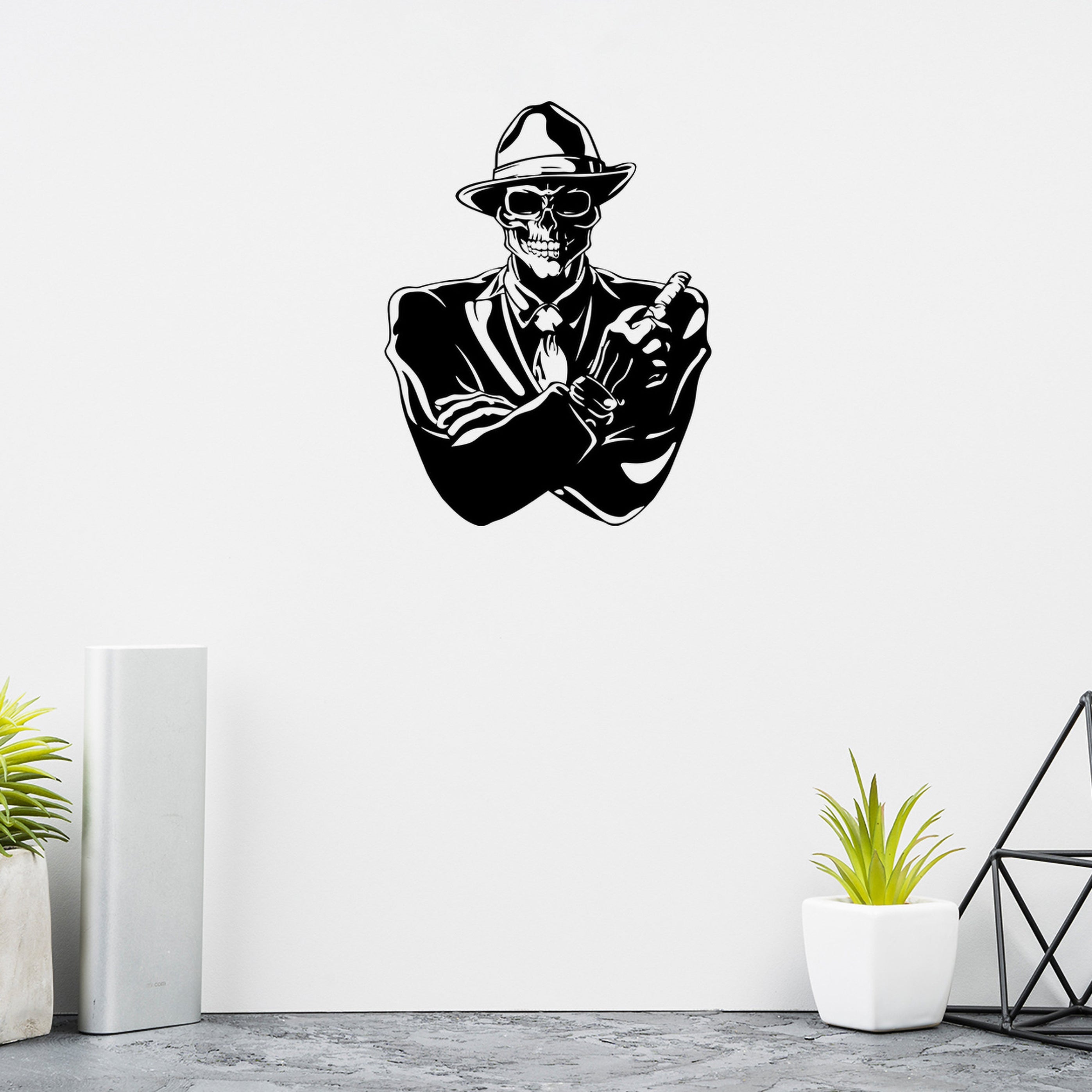 Skull Skeleton Black Detective Skull Metal Wall Art