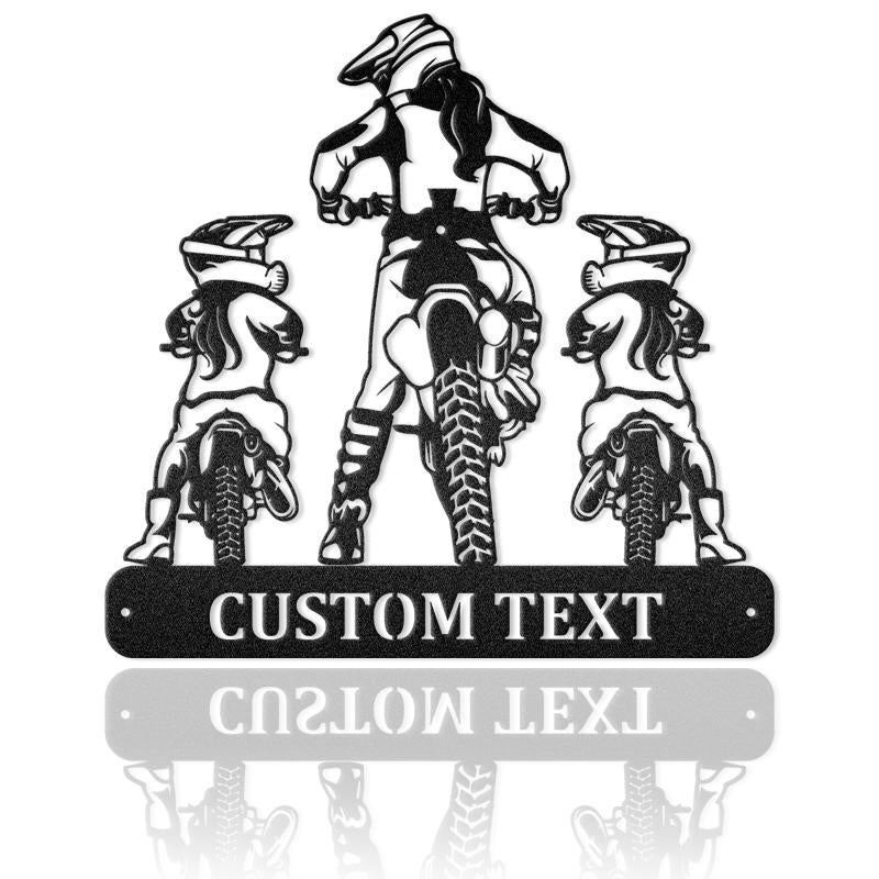 (Up To 4 Kids) Mom And Daughters Motor Motorcycle Metal Wall Art