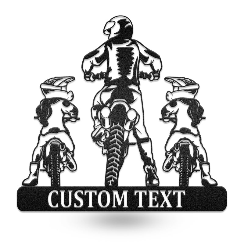 (Up To 4 Kids) Dad And Daughters Motorcycle Metal Wall Art