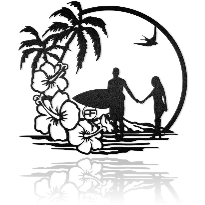 Couple Surfing Metal Art Sign Metal Wall Art