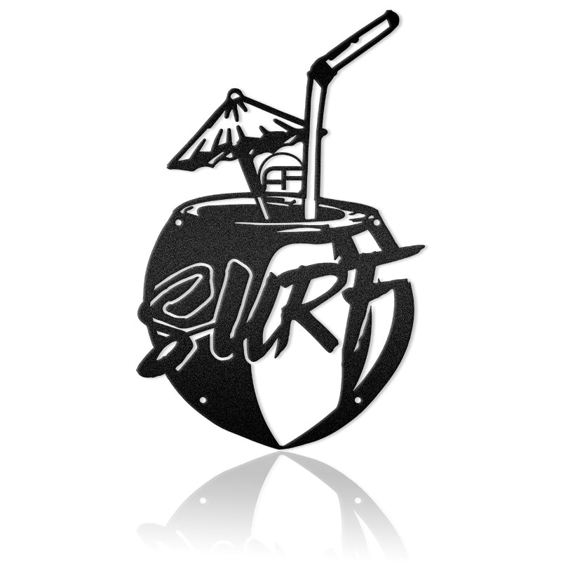 Surfin' Coconut Metal Art Sign Metal Wall Art