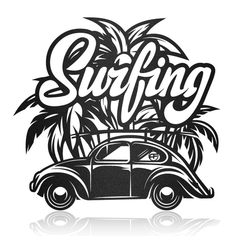 Surfing Car Metal Art Sign Metal Wall Art
