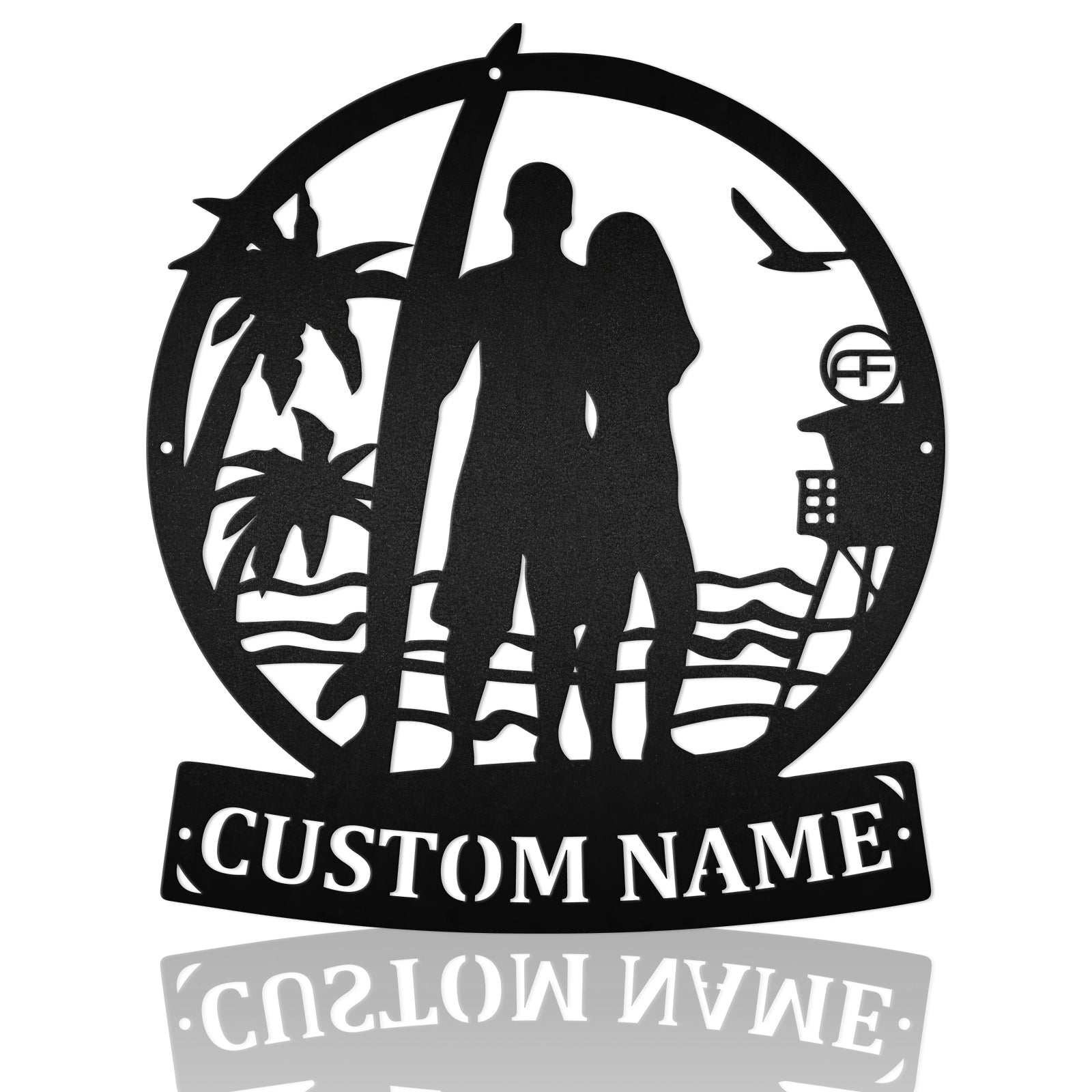 Surfing Couple Metal Wall Art