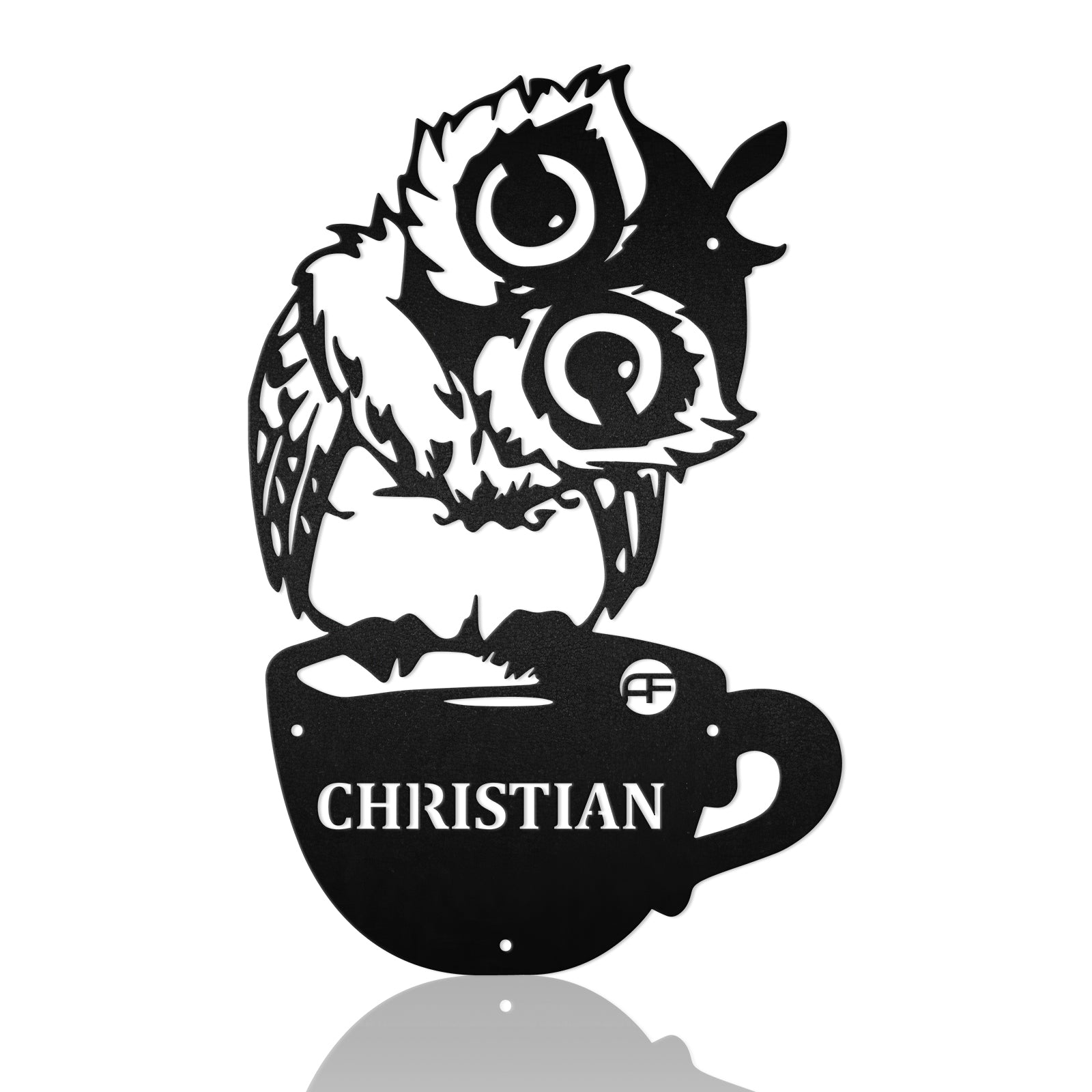 Owl On A Cup Of Coffee Metal Art Sign