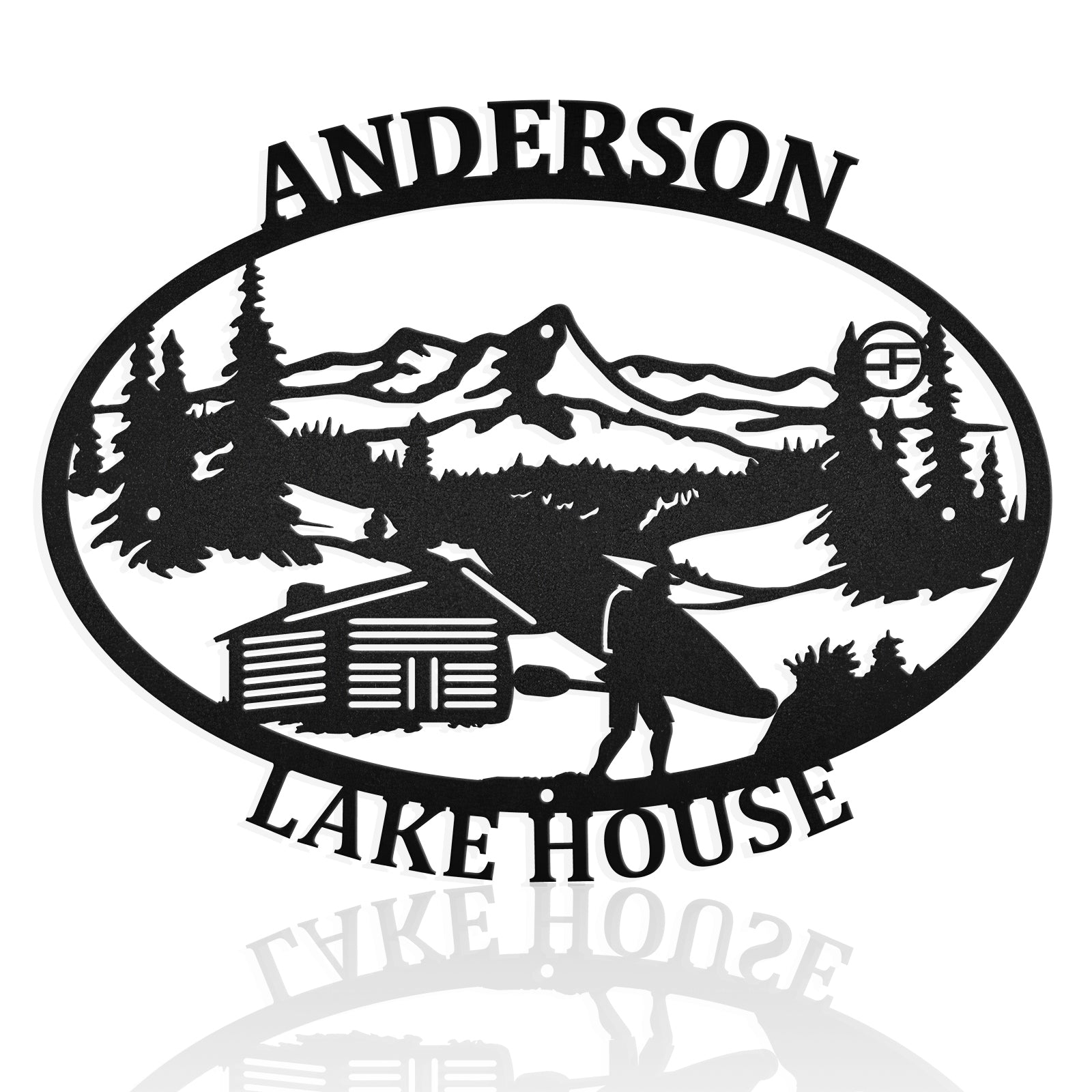 Kayak And Lakehouse Scene Metal Art Sign