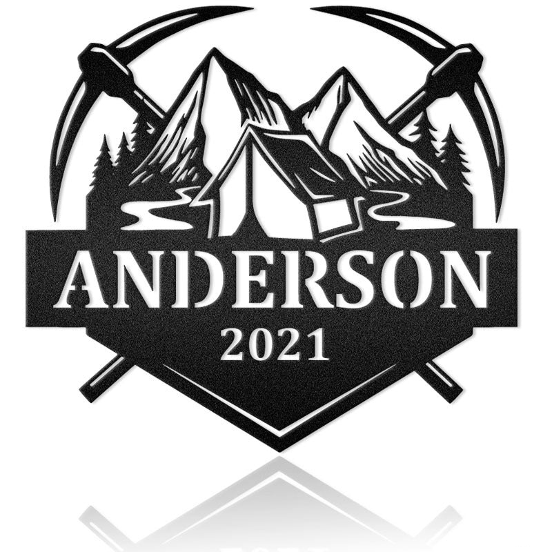 Mountain Adventure Camping Climbing Set Metal Art Sign