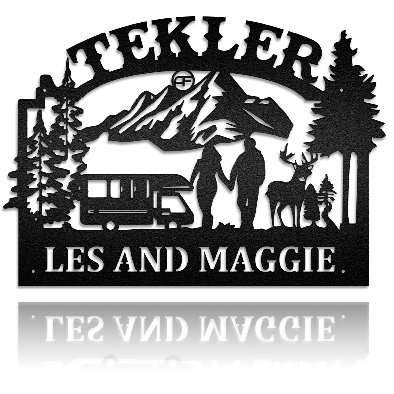 Couple Camper Personalized Camping Metal Wall Art Decor