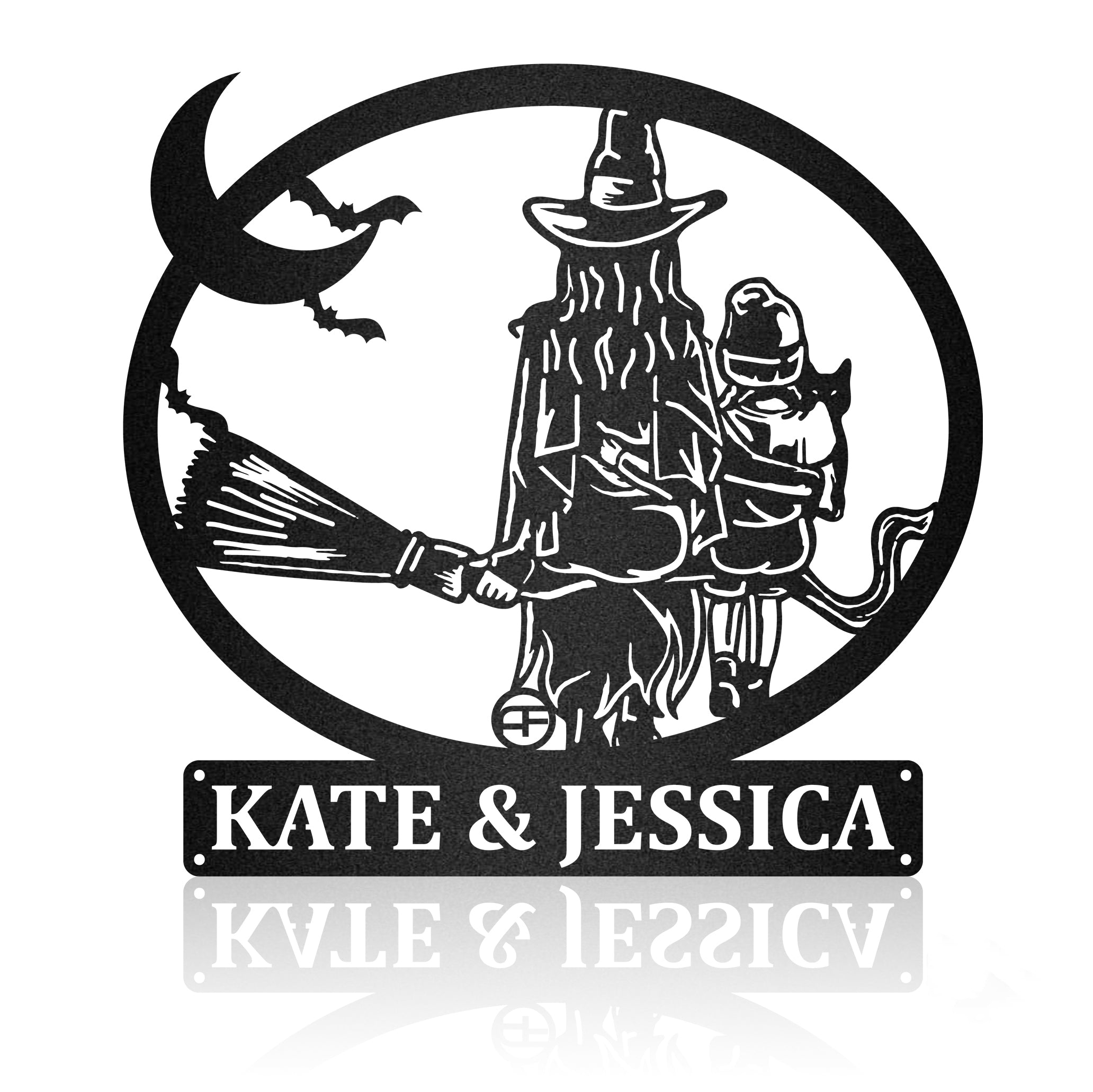 Witch Mom & Kid Personalized Halloween Metal Art Sign