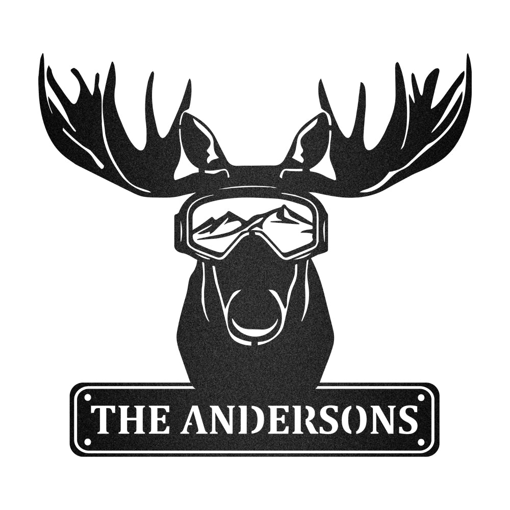 Moose With Ski Googles And Mountains Metal Wall Art